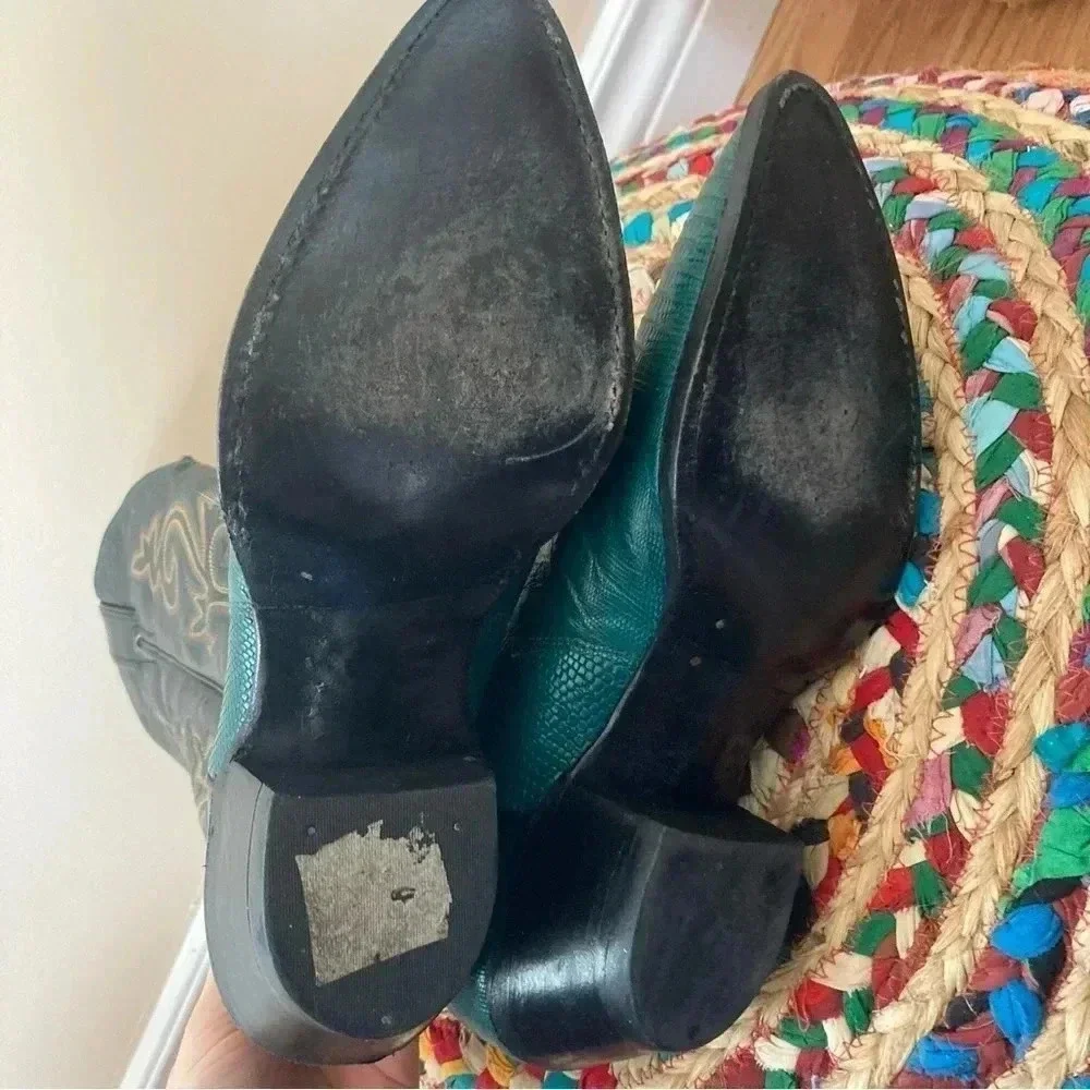 Justin green black cowboy santiags western  boots - Picture 7 of 7